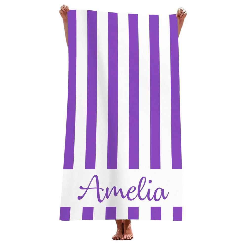 Stripe Beach Towel Custom Name Personalized