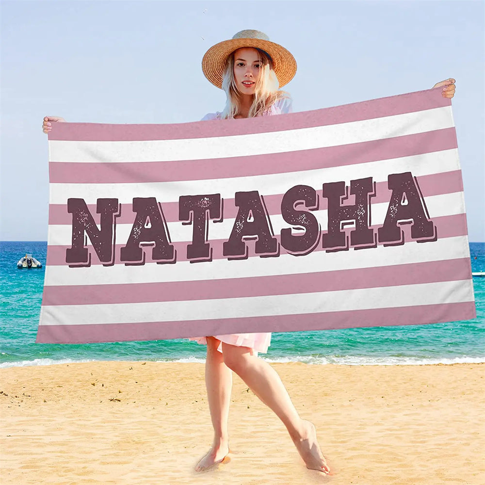 Colorful Beach Towel Customized Name Text Custom Bath Towel for Gifts