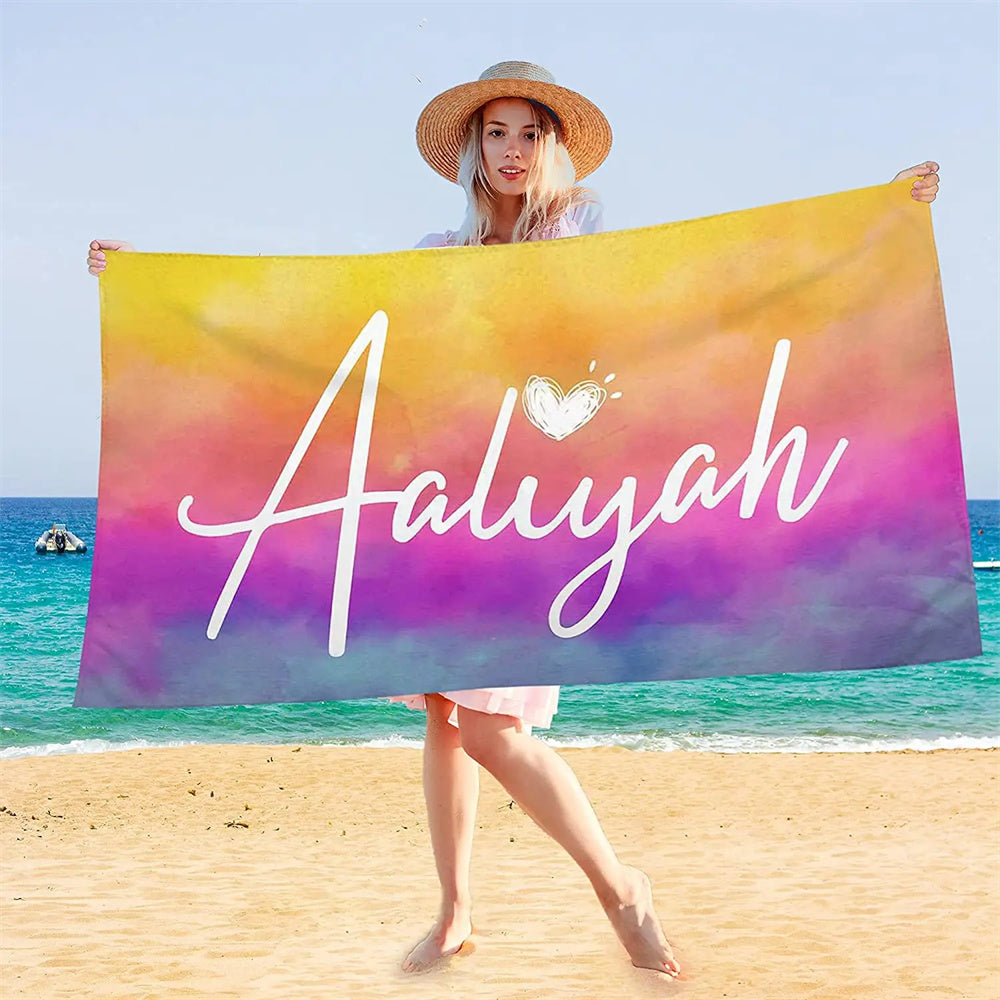 Colorful Beach Towel Customized Name Text Custom Bath Towel for Gifts