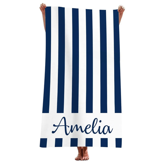 Stripe Beach Towel Custom Name Personalized