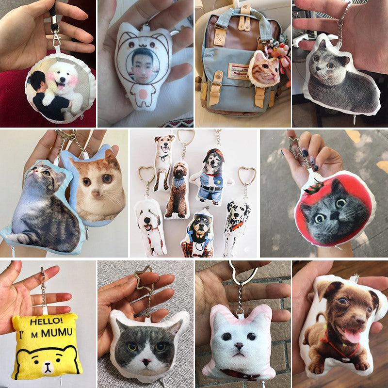 Customized pet photo small pillow keychain small pendant