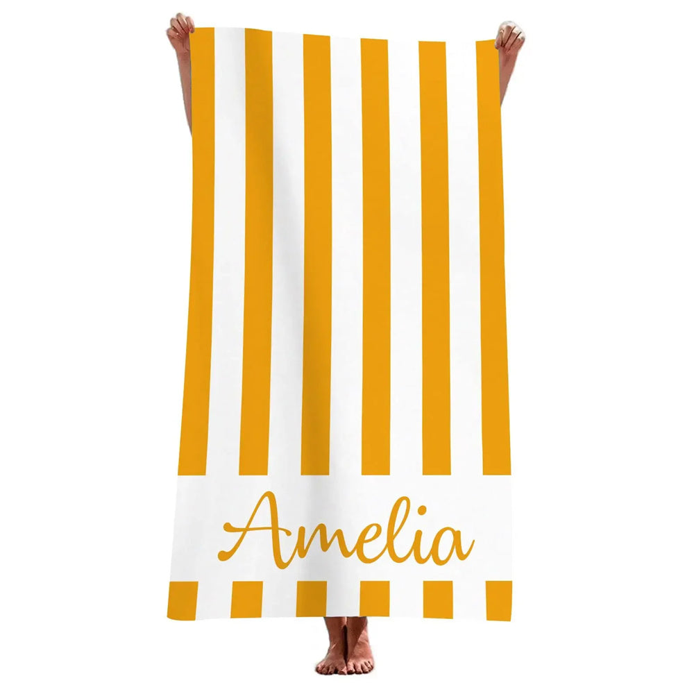Stripe Beach Towel Custom Name Personalized