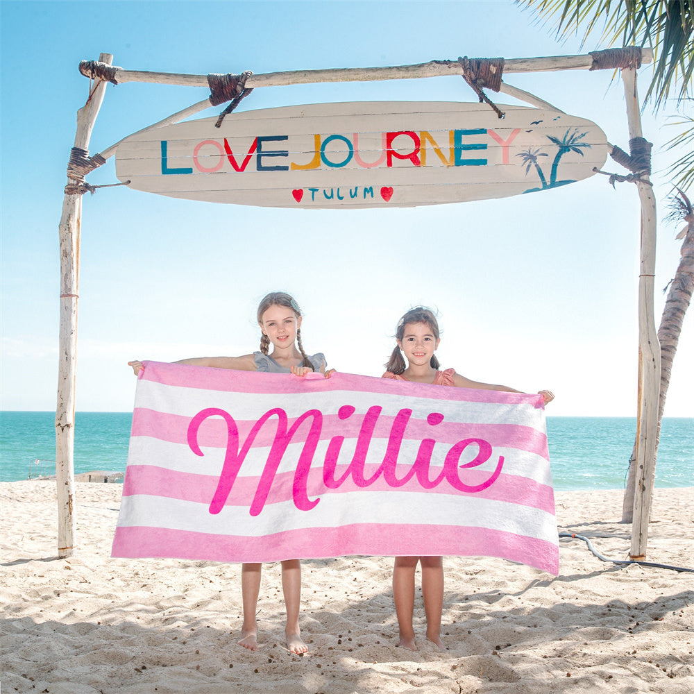 Retro Stripe Style Personalized Name Beach Towel
