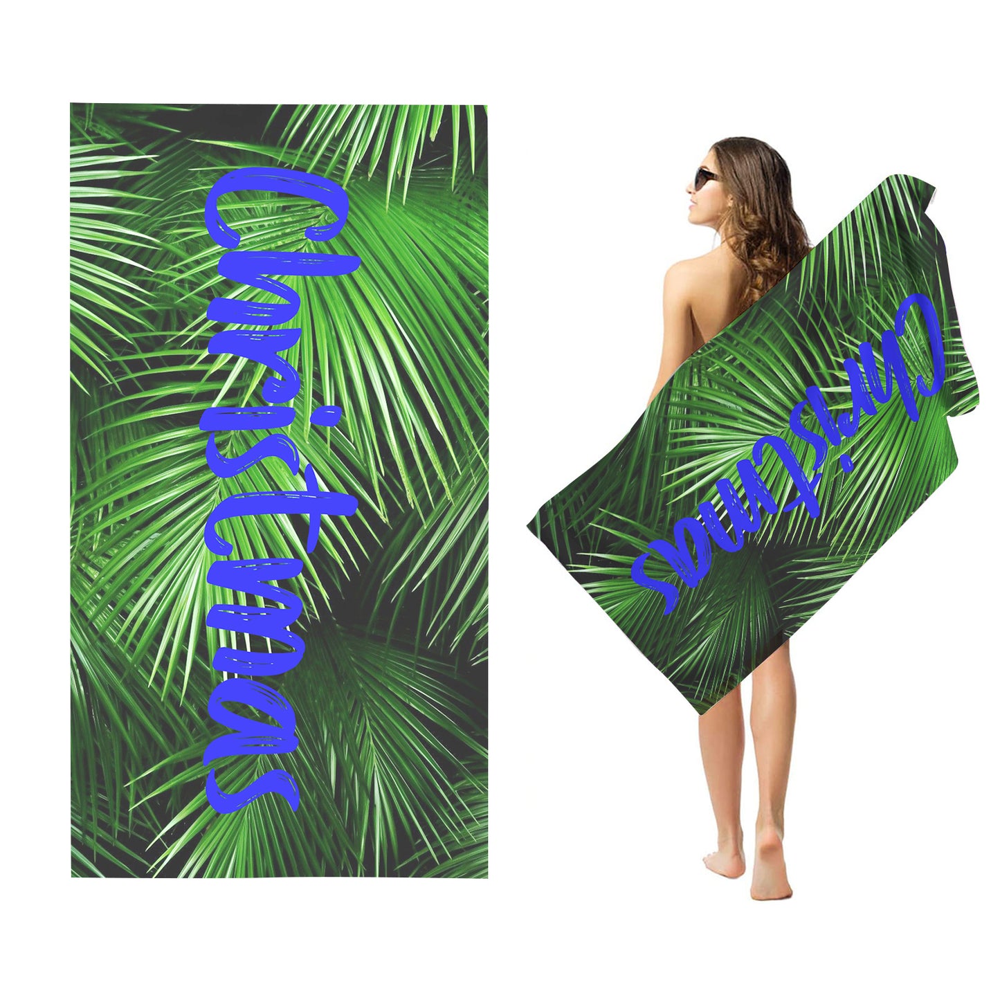 Personalized Name Beach Towel Tropical Plants Palm Leaves Style
