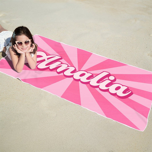 Personalized Beach Towel Burst Style Custom Name Custom Pool Towel for Girls Boys