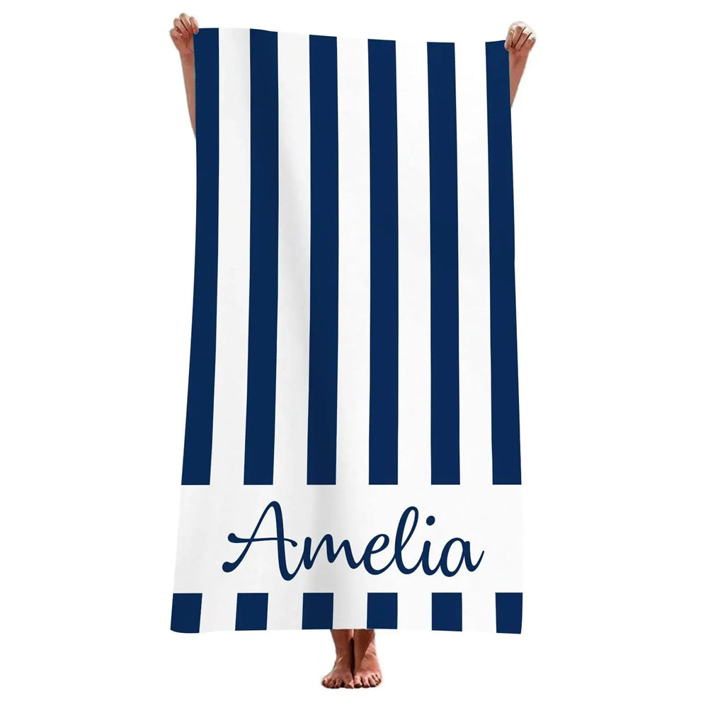 Stripe Beach Towel Custom Name Personalized