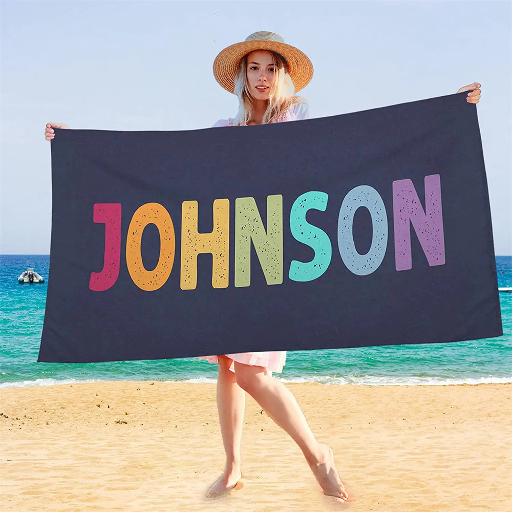 Colorful Beach Towel Customized Name Text Custom Bath Towel for Gifts