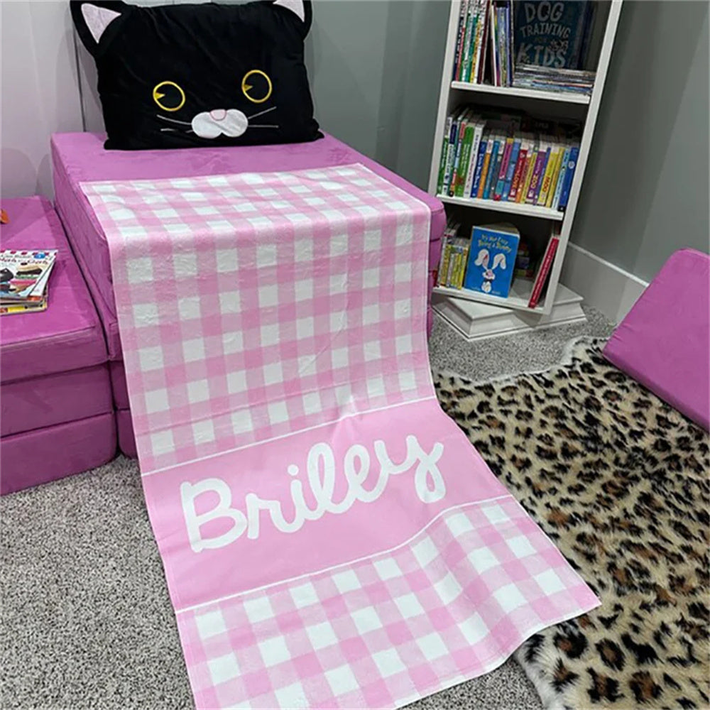 Colorful Grid Name Beach Towel Font Personalized Beach Towel Bath Towel Multi-Color Pool Name Towel Bath Towel