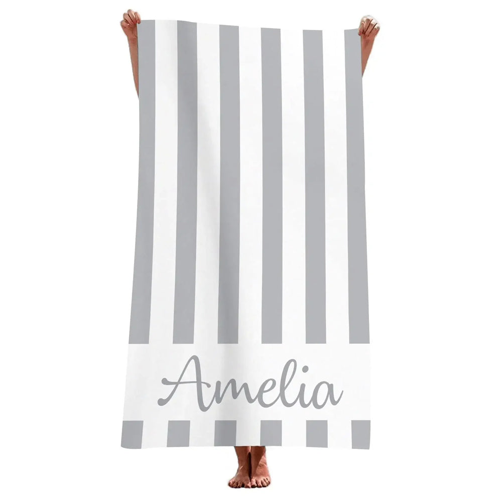 Stripe Beach Towel Custom Name Personalized