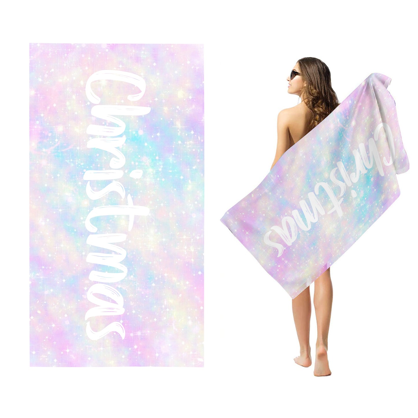 Colorful Sparkling Personalized Name Beach Towel for Women Adult Gifts