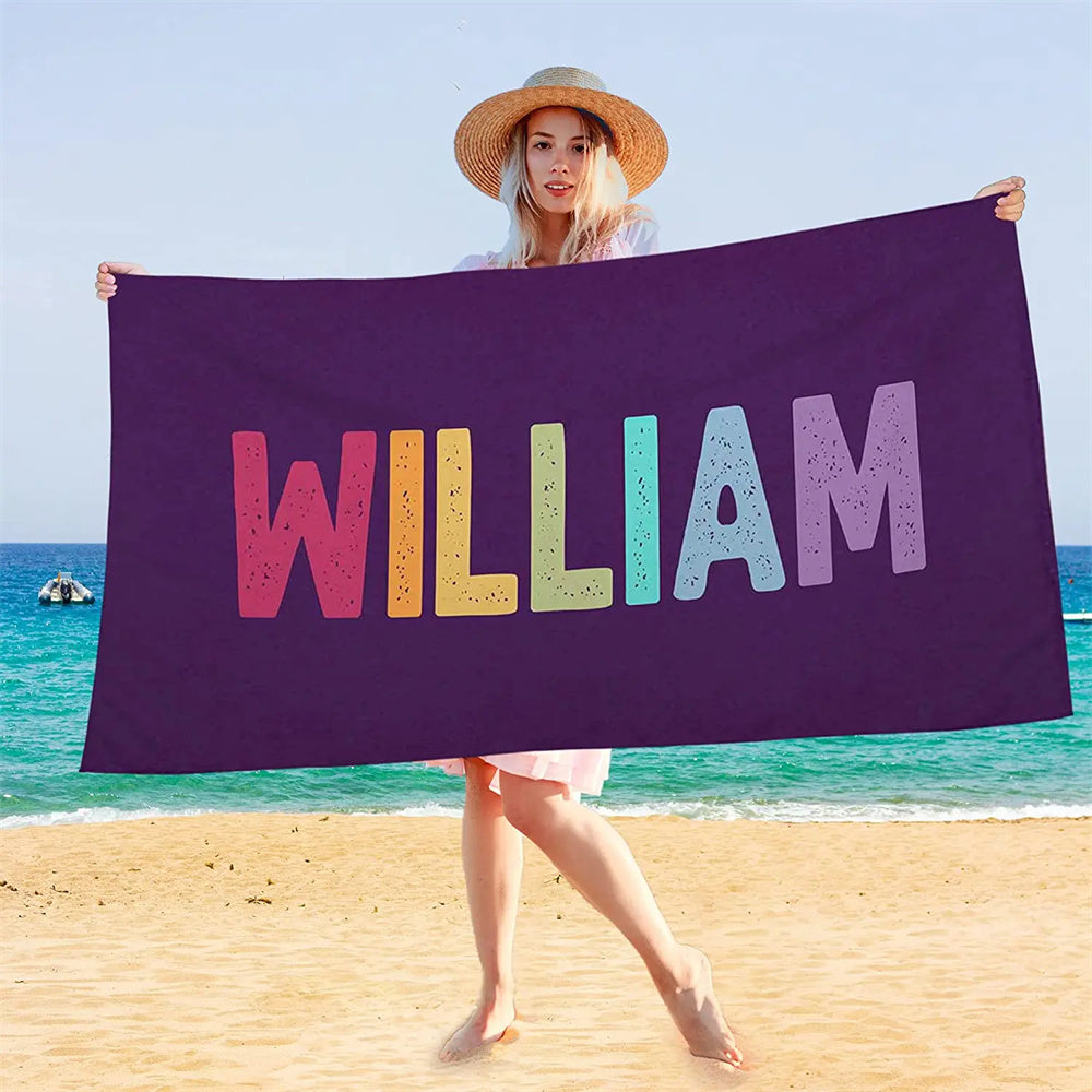 Colorful Beach Towel Customized Name Text Custom Bath Towel for Gifts