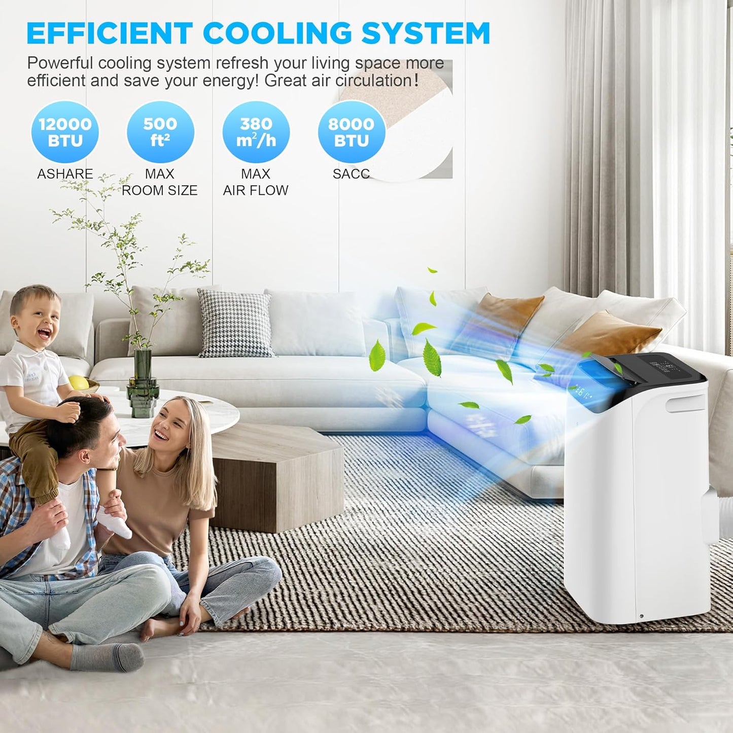 12000 BTU Portable Air Conditioners with Remote Control, 3-in-1 Free Standing Cooling AC Unit with Fan & Dehumidifier, Cools Room up to 500 sq.ft, Smart/Sleep Mode,3 Speed,Auto Swing,Timer