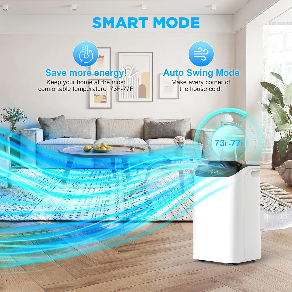 12000 BTU Portable Air Conditioners with Remote Control, 3-in-1 Free Standing Cooling AC Unit with Fan & Dehumidifier, Cools Room up to 500 sq.ft, Smart/Sleep Mode,3 Speed,Auto Swing,Timer