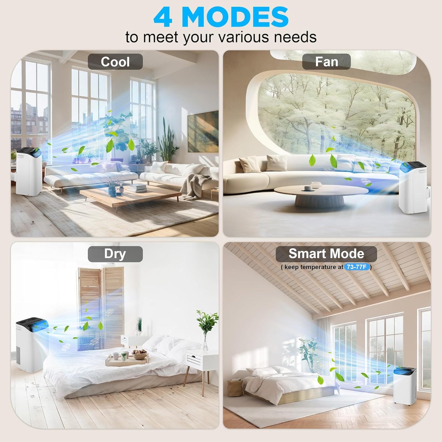 12000 BTU Portable Air Conditioners with Remote Control, 3-in-1 Free Standing Cooling AC Unit with Fan & Dehumidifier, Cools Room up to 500 sq.ft, Smart/Sleep Mode,3 Speed,Auto Swing,Timer