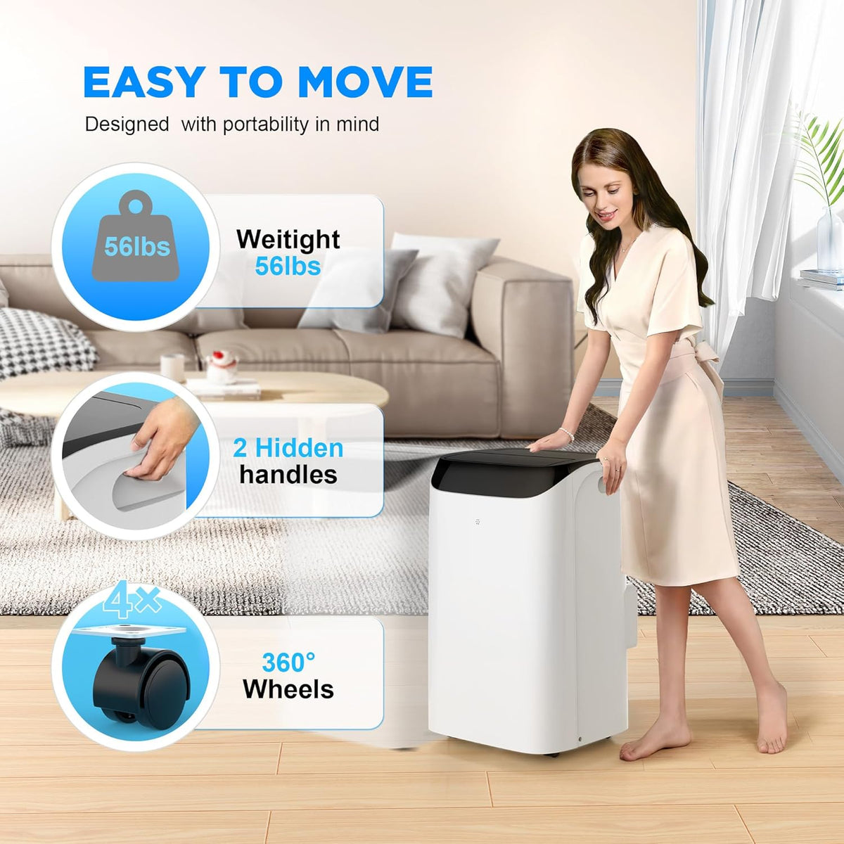 12000 BTU Portable Air Conditioners with Remote Control, 3-in-1 Free Standing Cooling AC Unit with Fan & Dehumidifier, Cools Room up to 500 sq.ft, Smart/Sleep Mode,3 Speed,Auto Swing,Timer