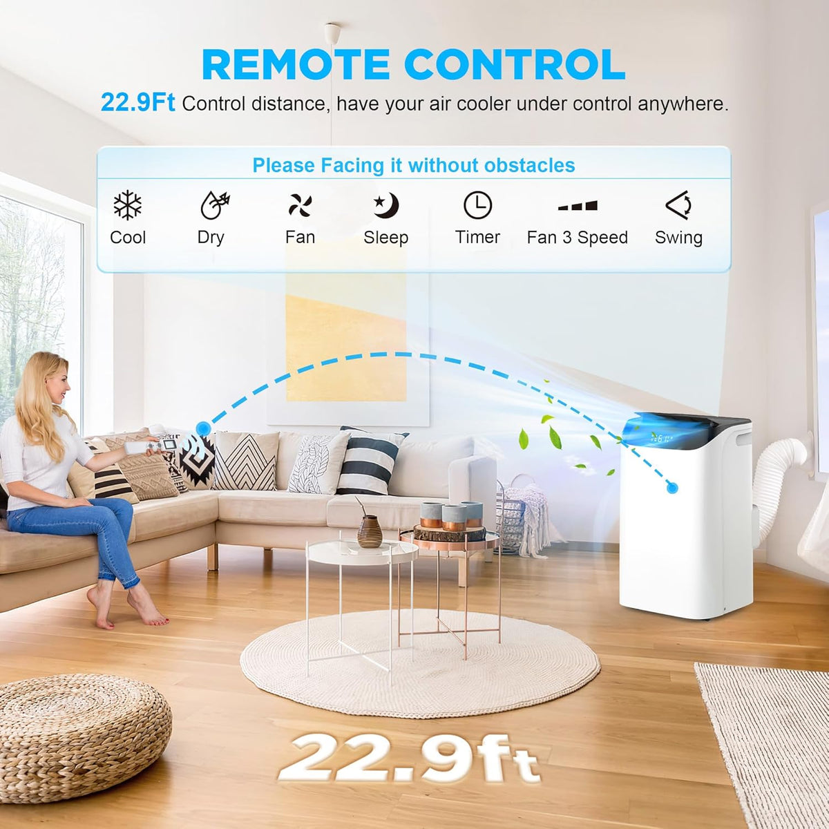 12000 BTU Portable Air Conditioners with Remote Control, 3-in-1 Free Standing Cooling AC Unit with Fan & Dehumidifier, Cools Room up to 500 sq.ft, Smart/Sleep Mode,3 Speed,Auto Swing,Timer