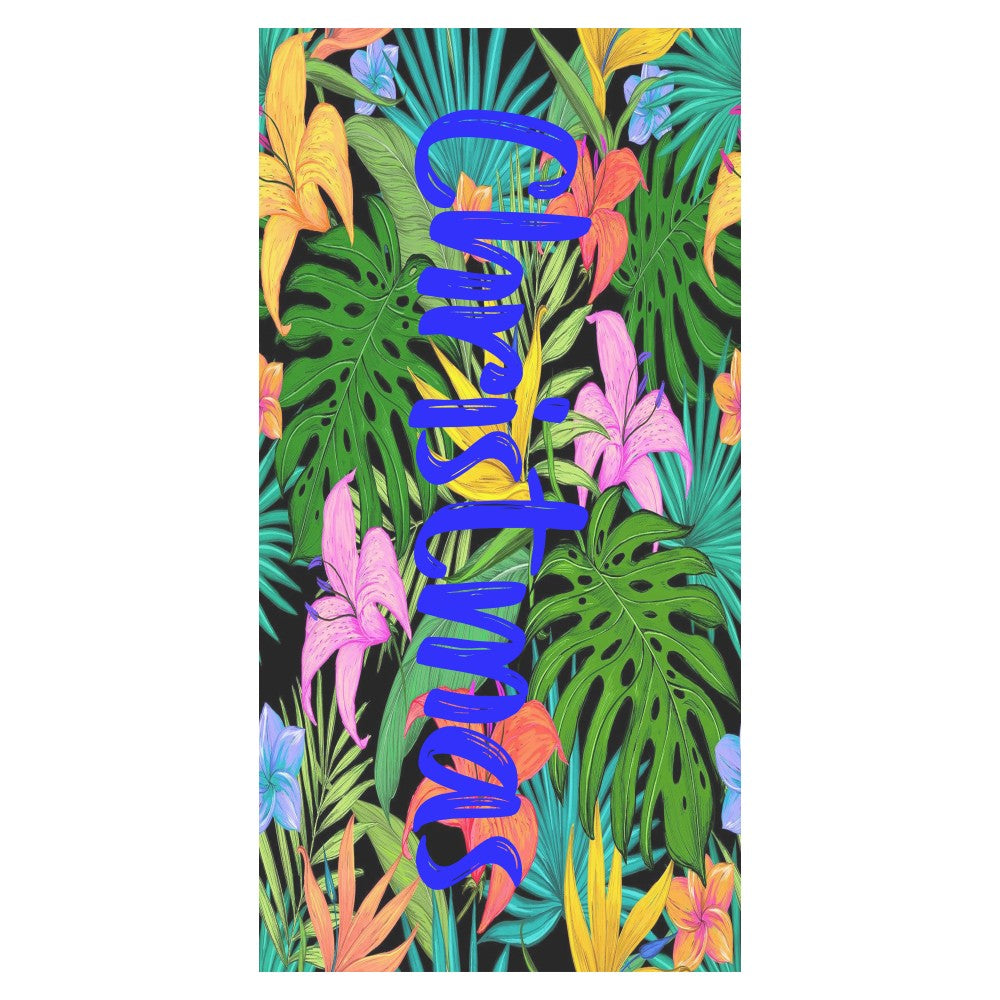 Personalized Name Beach Towel Tropical Plants Palm Leaves Style