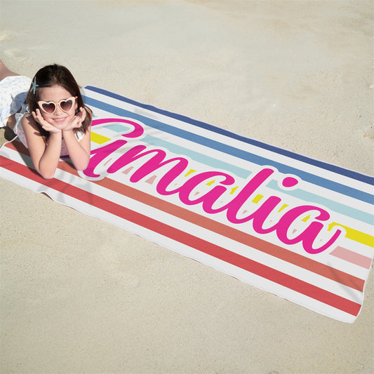 Retro Stripe Style Personalized Name Beach Towel
