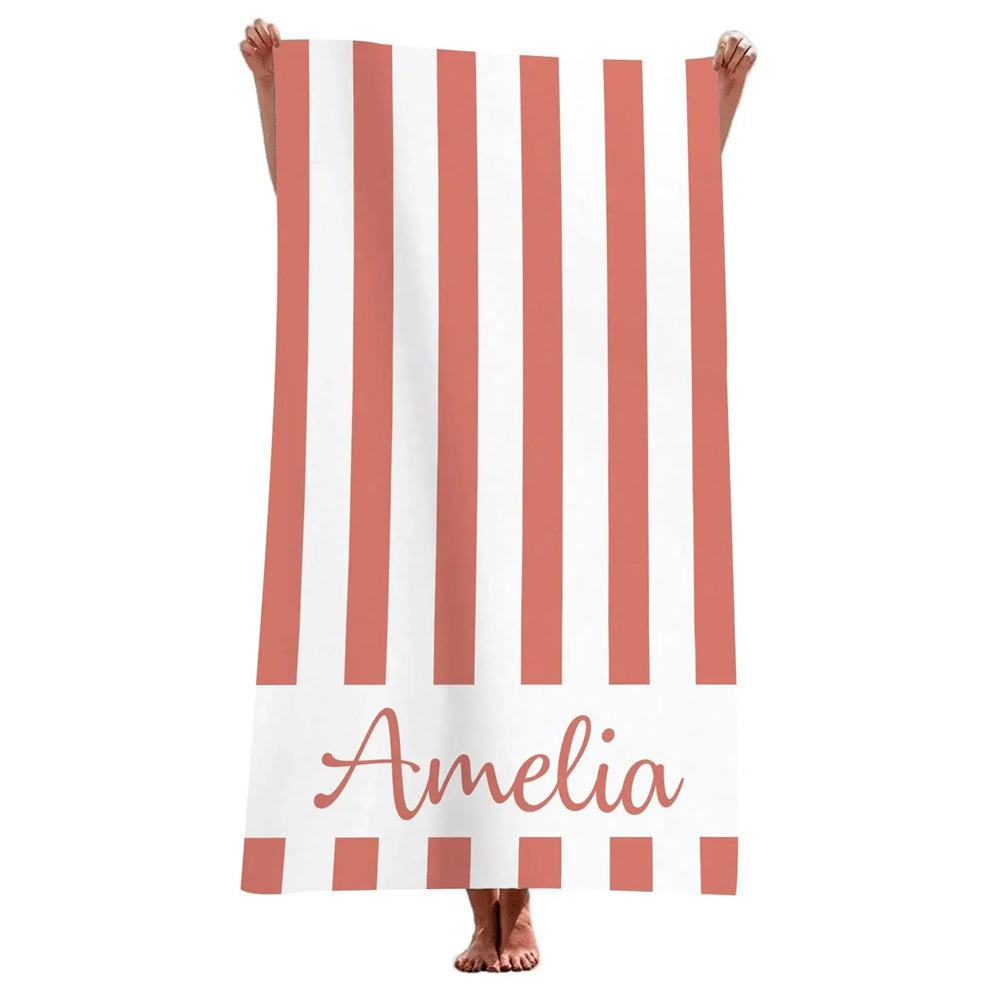 Stripe Beach Towel Custom Name Personalized