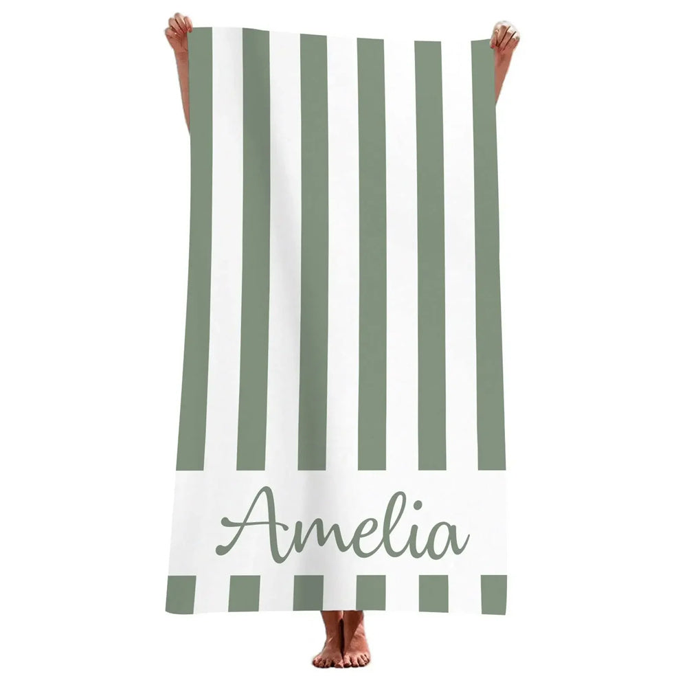 Stripe Beach Towel Custom Name Personalized