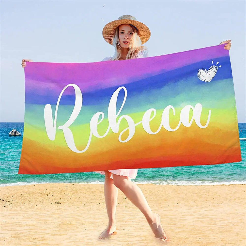 Colorful Beach Towel Customized Name Text Custom Bath Towel for Gifts