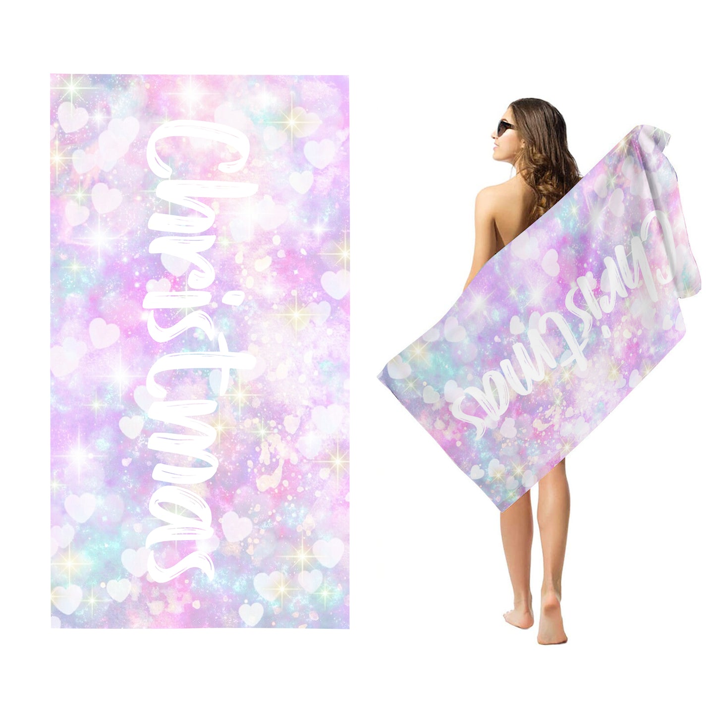 Colorful Sparkling Personalized Name Beach Towel for Women Adult Gifts