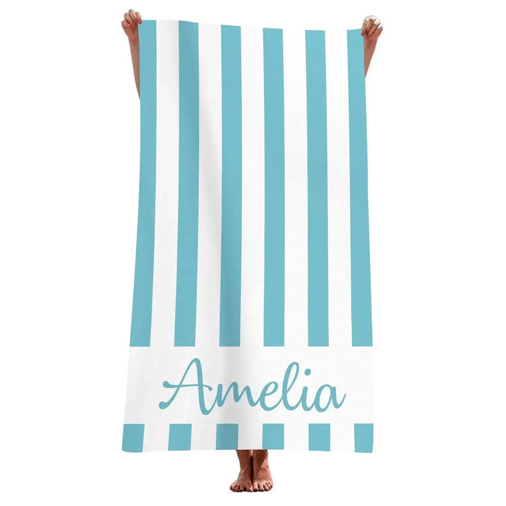 Stripe Beach Towel Custom Name Personalized