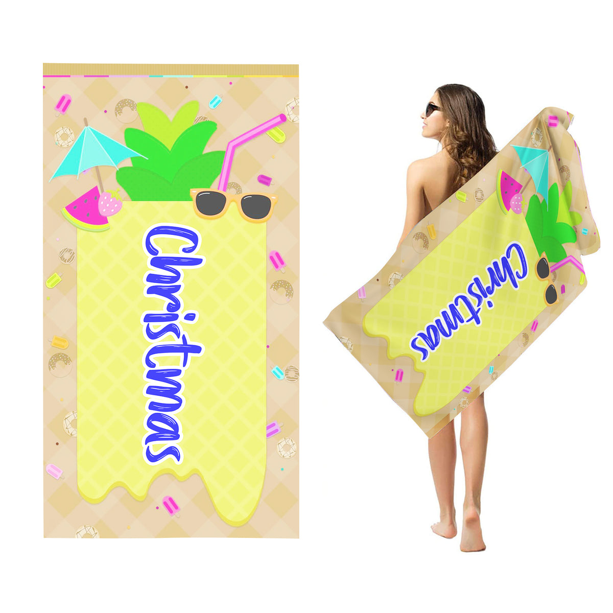 Personalized Name Beach Towel for Women Adult Gifts