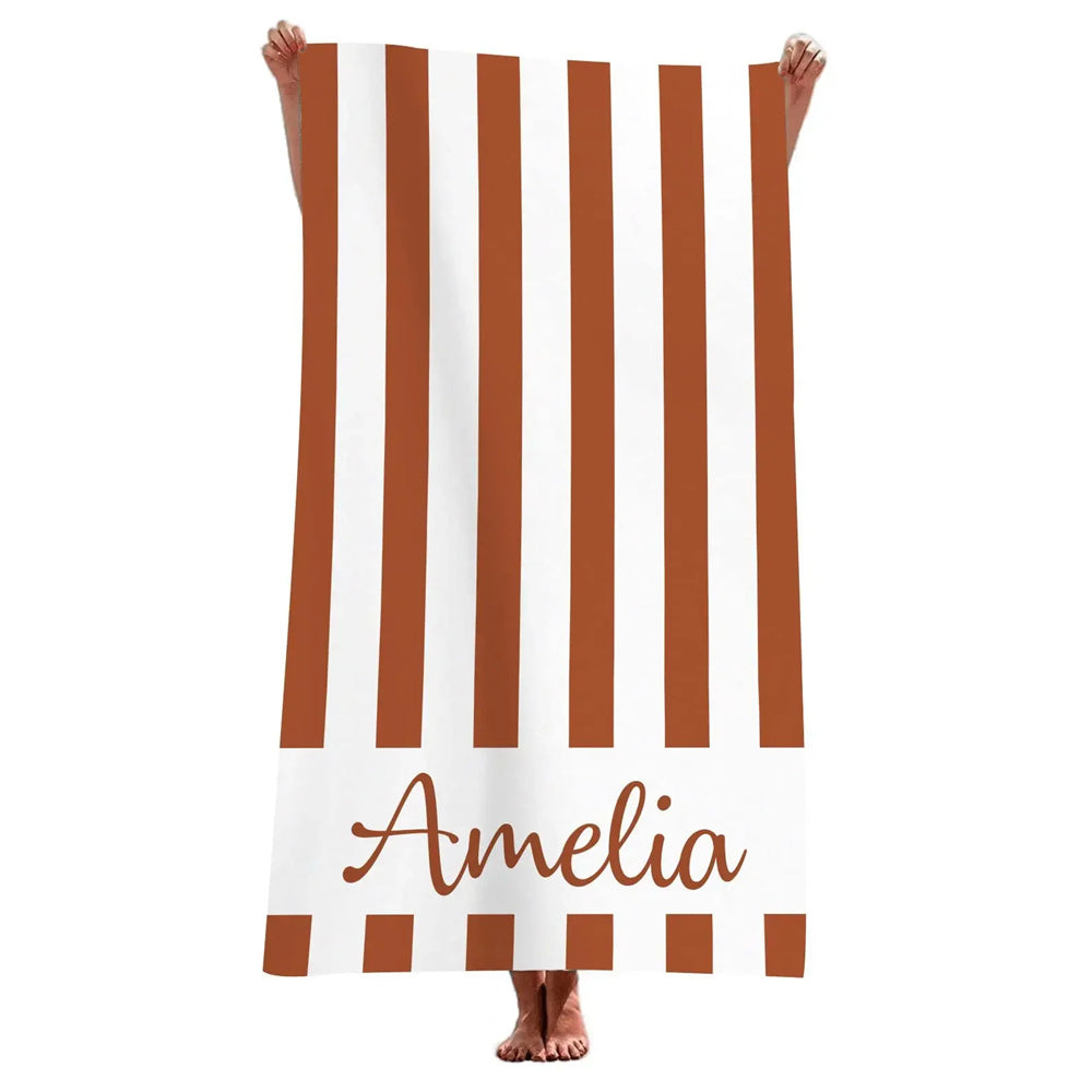 Stripe Beach Towel Custom Name Personalized