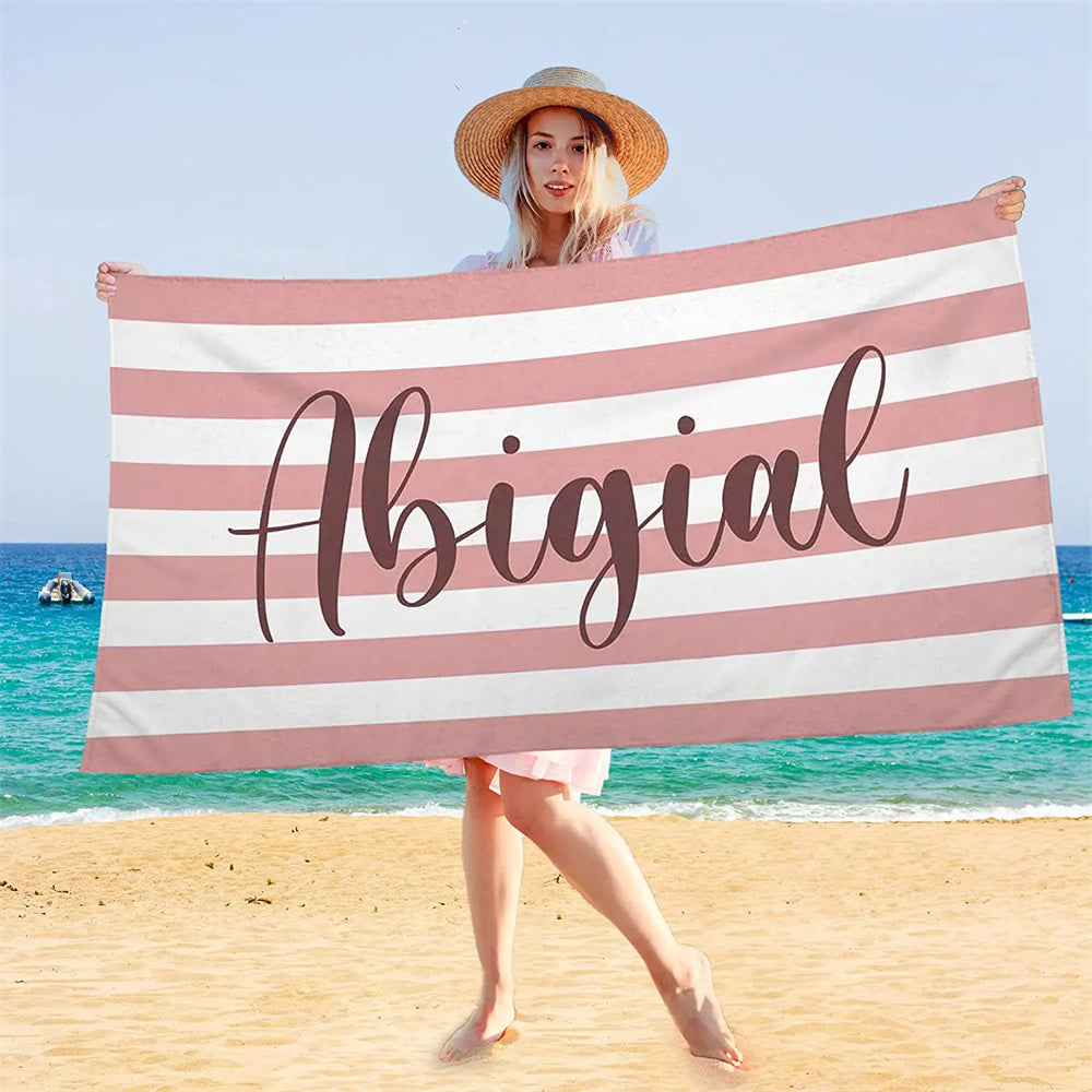 Colorful Beach Towel Customized Name Text Custom Bath Towel for Gifts