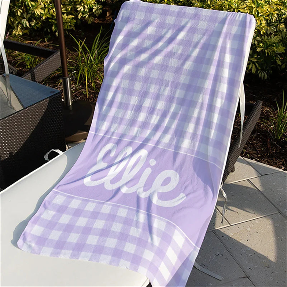 Colorful Grid Name Beach Towel Font Personalized Beach Towel Bath Towel Multi-Color Pool Name Towel Bath Towel
