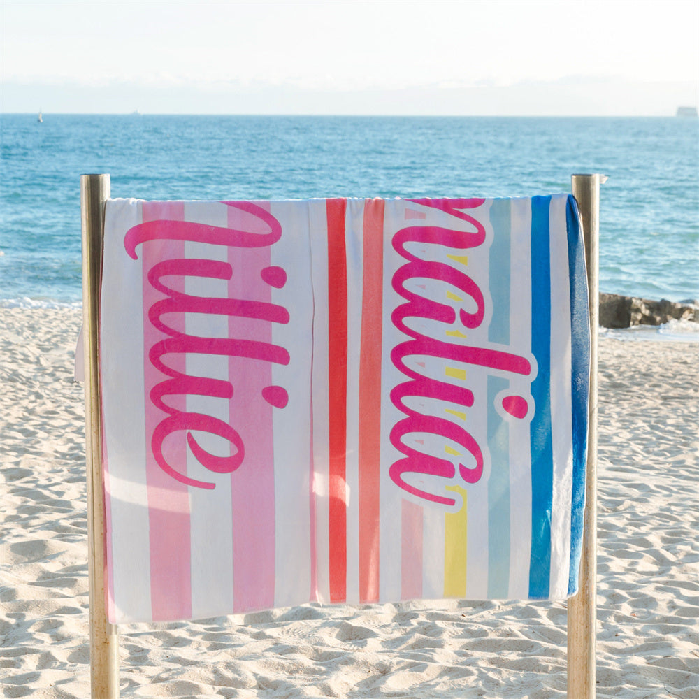 Retro Stripe Style Personalized Name Beach Towel