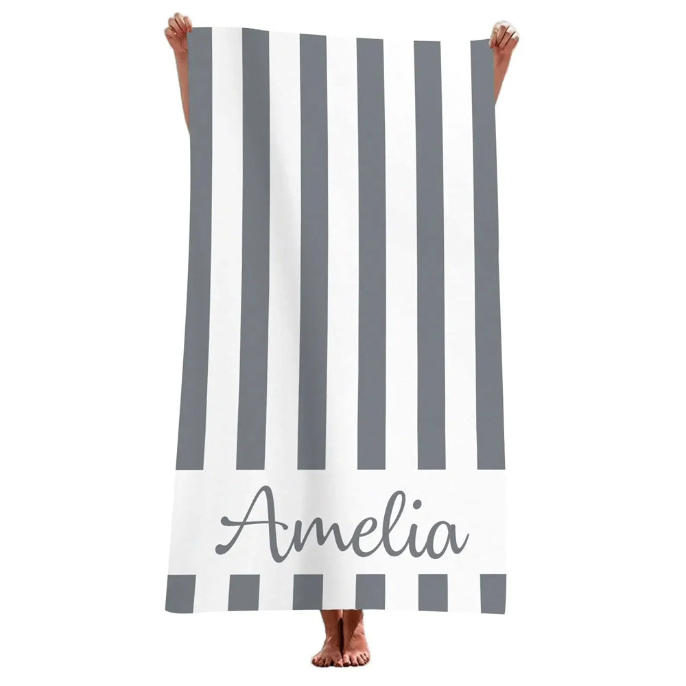 Stripe Beach Towel Custom Name Personalized