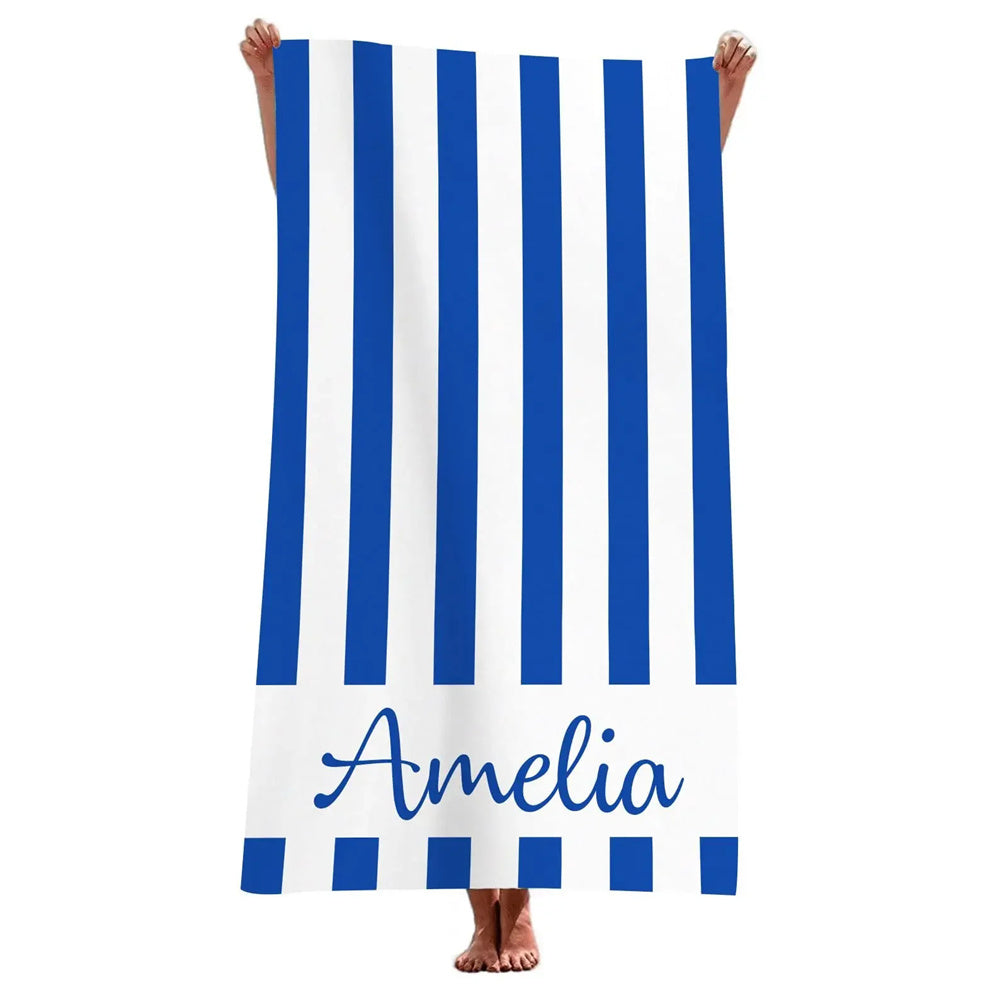 Stripe Beach Towel Custom Name Personalized