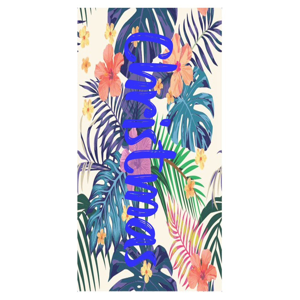 Personalized Name Beach Towel Tropical Plants Palm Leaves Style