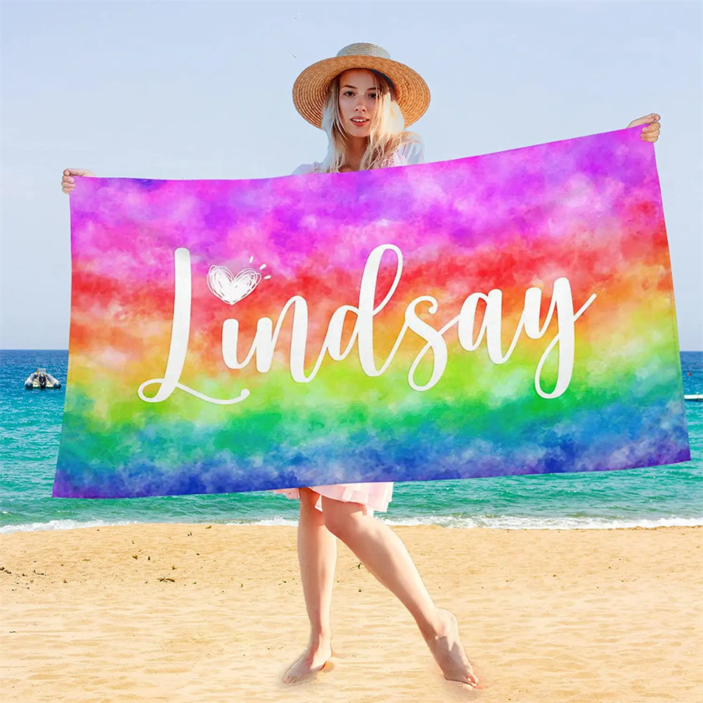Colorful Beach Towel Customized Name Text Custom Bath Towel for Gifts