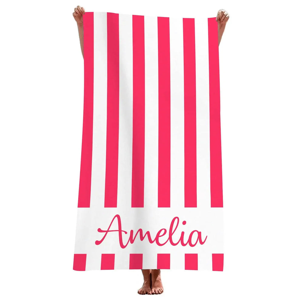 Stripe Beach Towel Custom Name Personalized