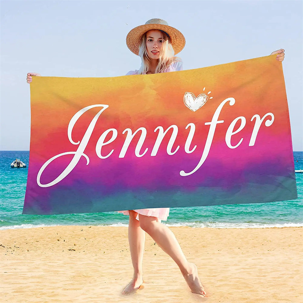 Colorful Beach Towel Customized Name Text Custom Bath Towel for Gifts