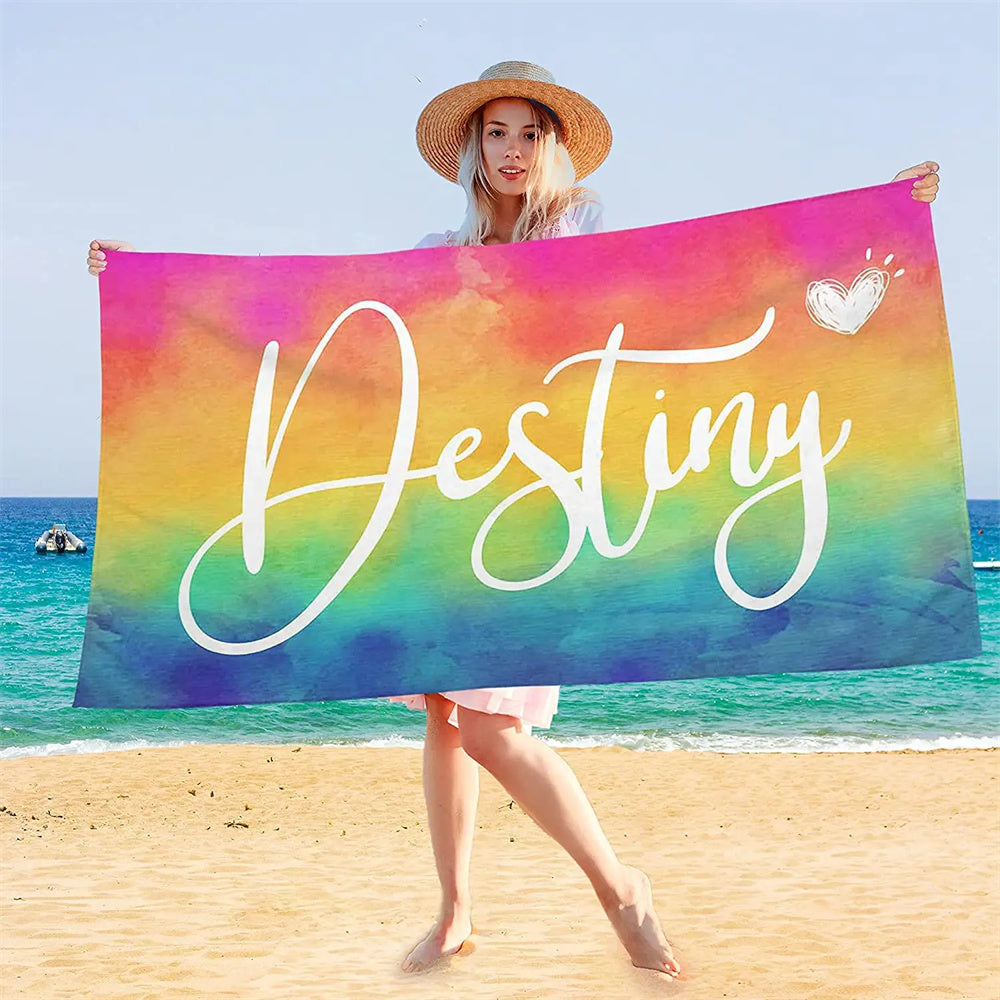 Colorful Beach Towel Customized Name Text Custom Bath Towel for Gifts
