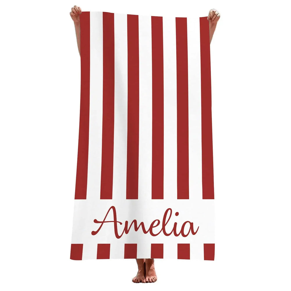 Stripe Beach Towel Custom Name Personalized
