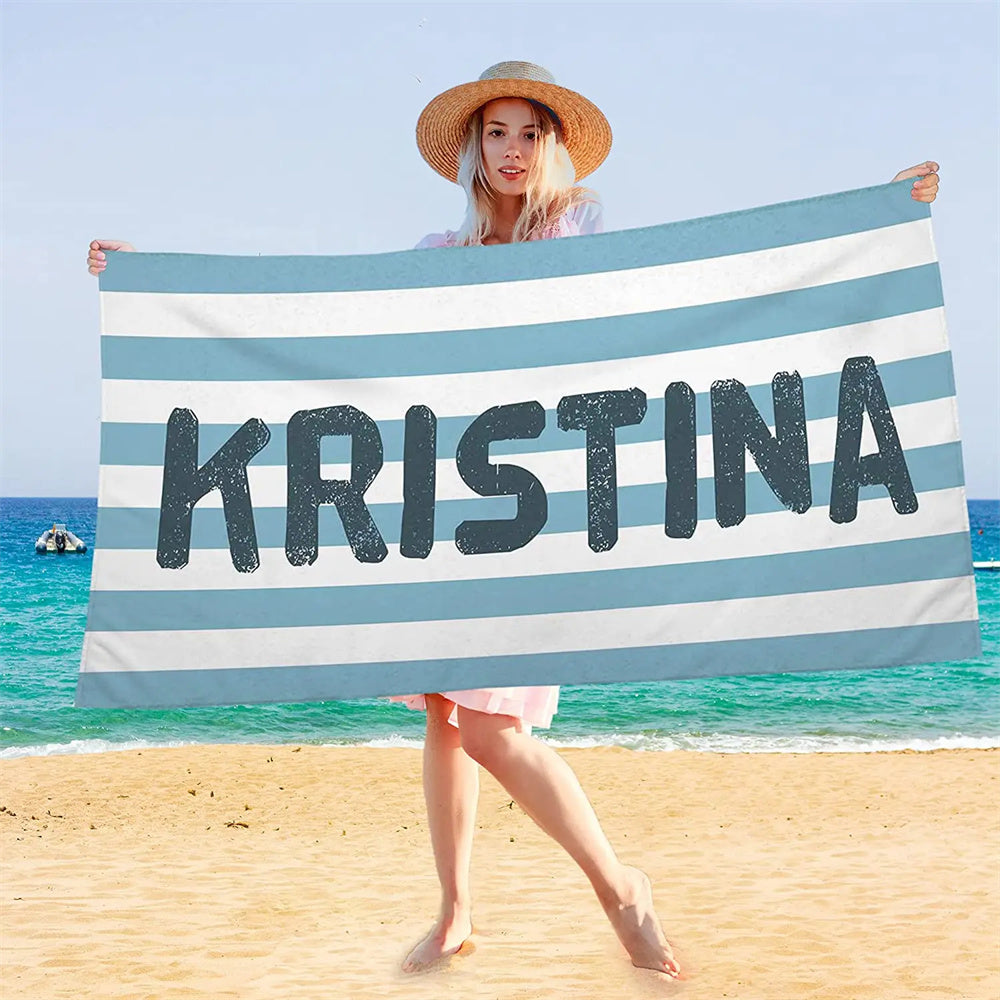 Colorful Beach Towel Customized Name Text Custom Bath Towel for Gifts