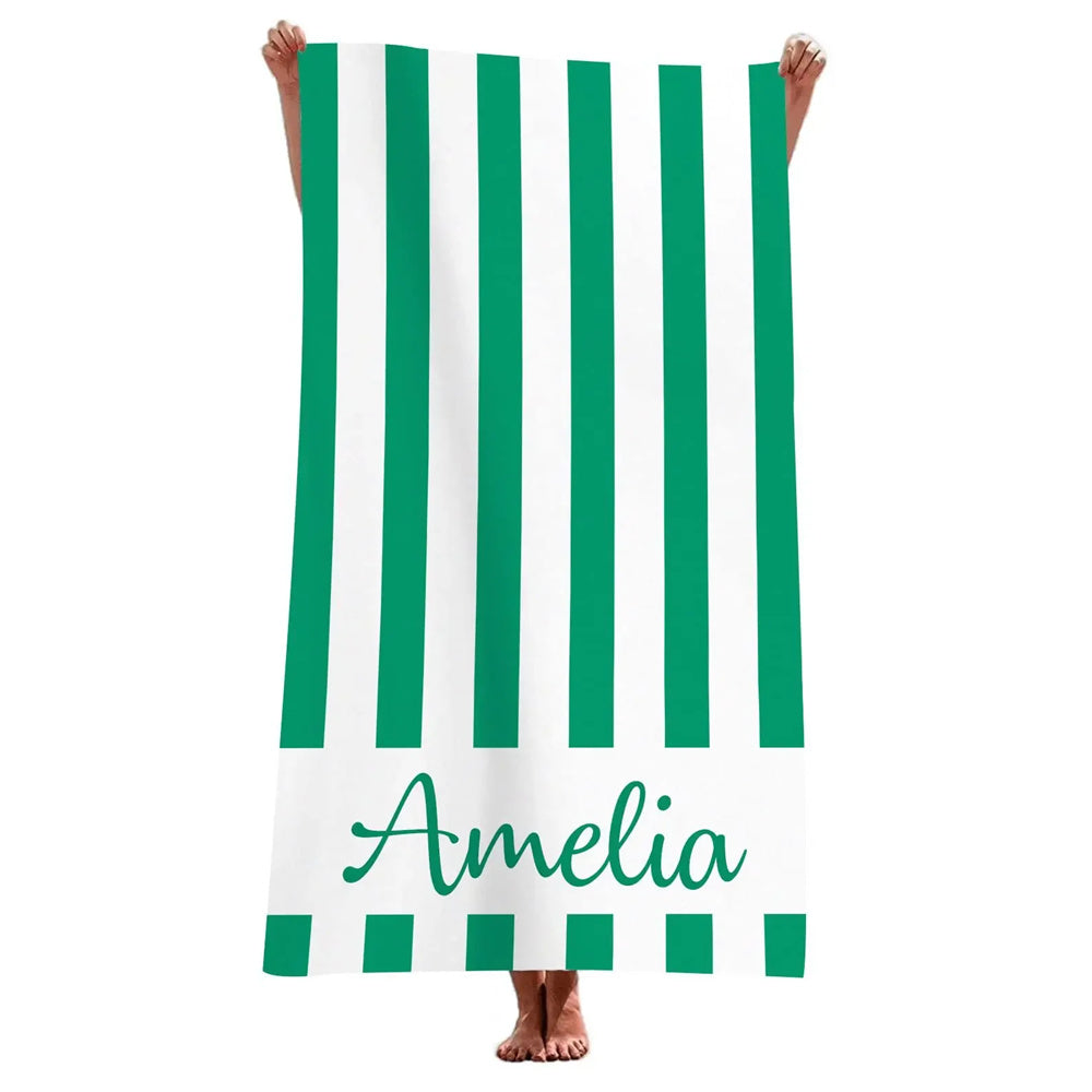 Stripe Beach Towel Custom Name Personalized