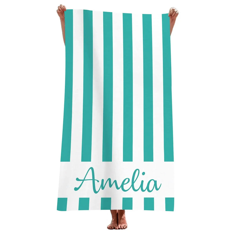 Stripe Beach Towel Custom Name Personalized