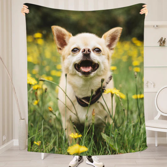Customize your pet's printed flannel blanket with your pet's photo